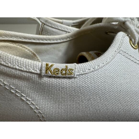 Keds womens sneakers white platform canvas Cheetah print insoles & gold  Sz 6.5 - Picture 3 of 10